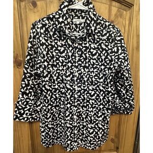 Chico's Button Front Shirt Size 1 (M/8) Black‎ White Abstract Print Blouse
